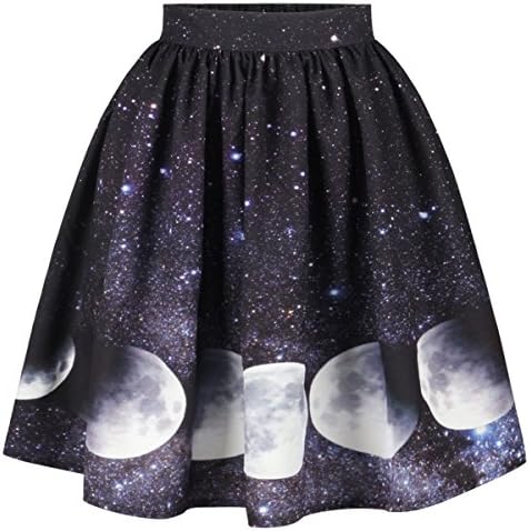 COUSIN CANAL Woman A-Line Knee Puff Skirts High Waist Midi Pleated Dress Moon-S