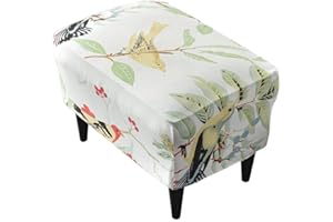 Highdi Funda otomana para taburete, rectangular, elástica, funda otomana, funda protectora lavable (flores y pájaros)