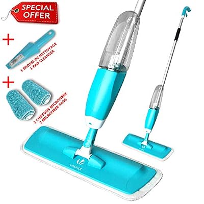 VOUNOT BALAI VAPORISATEUR| BALAI LAVE SOL VAPORISATEUR| récipient eau 650ML |Balai de nettoyage sol avec vaporisateur intégré |tête flexible 360 degré | 2 Chiffons microfibre 1 brosse nettoyage inclus Bleu