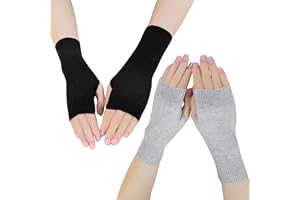 LUFFLOK 2-pack ull fingerlösa handskar för kvinnor och män, vintervarma fingerlösa vantar, pekskärm damhandskar fö