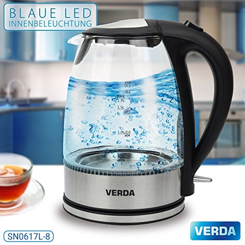VERDA Wasserkocher 1,7L 2200W Edelstahl LED BELEUCHTUNG Glas SN0617L-8
