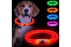 Sofore Collier Chien Lumineux pour Collier Lumineux Chien Foncée, Rechargeable par USB 3 Modes de Flash Collier Chien Lumineux Taille Réglable pour Petits, Moyens et Grands Chiens,Rouge
