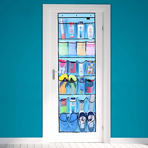 Schuh veranstalter lagerung tasche,4 Taschen Hängende Netz Taschen auf den Türen Organizer mit Haken für Schuh, Toilettenartikel, Spielzeug, Socken und andere Zubehör, Blau - 2