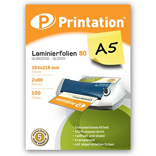 Bolsas para plastificar Printation 100 piezas DIN A5 216 x 154 mm 2 de 80 micras brillantes pr mium Bolsas para plastificar Printation 100 piezas DIN A5 216 x 154 mm 2 de 80 micras brillantes pr mium