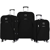 Louisiana Polo 3-Piece Suitcase Set 4-Wheel Fabric Suitcase 1081 (Black)