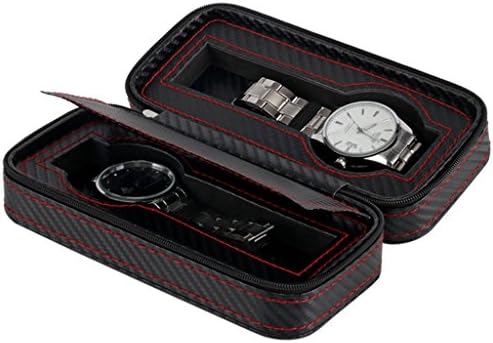 PiaWatch Watch Jewellery Display Storage Travel Box Case Organiser Faux Leather Mens Womens Ladies Accommodate 2 Watches , Carbon Fiber