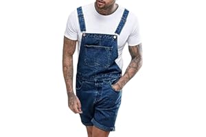 Oanviso Herren Denim Strap Kurze Jumpsuit Lässiges Arbeitshose Jumpsuit Vintage Bibs Jumpsuit Stilvoll Latzhose Overalls mit Taschen Sommer Zerrissene Loch Kurze Jean Jumpsuit