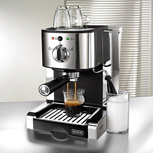 BEEM Espresso Perfect Ultimate 20 bar, Espresso-Siebträgermaschine mit italienischer 20 bar Profi-Pumpe und integriertem Milchaufschäumer, Chrom - 3