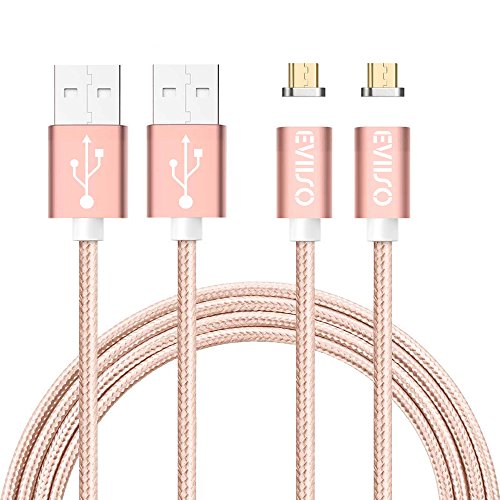 Magnetisches USB Ladekabel DatenKabel[1m/3.3ft,2 Pack],EVIISO Magnetisches High Speed USB 2.0 A Male auf Micro USB Synchronisations und Ladekabel - Geflochtenes 2.4A Schnellladekabel für Android-Geräte, Samsung GalaxyS7 S7 Edge S6, Sony, HTC, Motorola und mehr(2 Pack Rosen Gold)