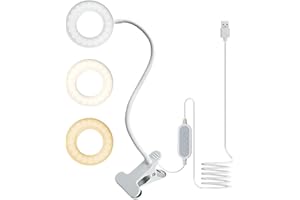 SHUWOSMART Lampe de Bureau à Pince avec Adaptateur USB,Lampe Lecture Clipsable à Col Cygne Flexible à 360°,3 Couleurs 10 Luminosité,Lampe à Pince 42 LED,Lampe à Pince pour Tête lit/Chevet/Bureau/Étude(Blanc)