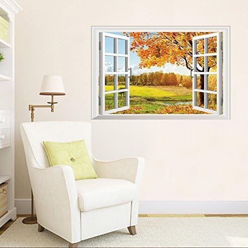HomeLover False Window with Autumn Scenery Wall Decals for Living Room Decor