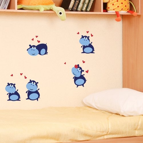 Wandkings Nilpferde mit Herzchen Wandsticker Set, 26 Aufkleber, 2 DIN A4 Bögen, Gesamtfläche, 60 x 20 cm - 4