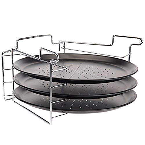 Pizza Backset 3 x Backblech + Ständer Pizzabackset Pizzablech Pizzahalter Pizzaofen Pizza Backset Blech