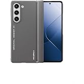 Blueo Samsung Fold 5 Gri Premium Leather Deri Anti-Drop Folding Telefon Kılıfı