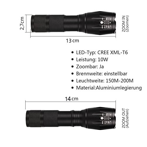LED Fahrradbeleuchtung, CREE XML-T6 LED Fahrradlampe Set inkl. Frontlicht & 2 Rücklicht, Zoombar, 600LM, 7 Licht-Modi, Farradlicht Set für Radfahren, Camping und täglichen Gebrauch, Wasserdicht Schwarz - 4