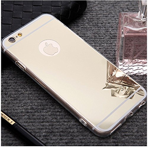 iPhone 6 Plus Hülle, iPhone 6S Plus Spiegel Hülle Mirror Case, Ukayfe Spiegel TPU Schutzhülle Silikon Handyhülle Tasche Case Cover für iPhone 6/6S Plus Gold Plating Silikon Schutzhülle Luxus Glänzend Shiny Kristall Strass Rahmen Slim TPU Handy Gehäuse Hülle Ultradünnen Weiche Soft TPU Telefon-Kasten Handyhülle Mirror Spiegelnd Make Up Protective Case Cover Bumper für iPhone 6/6S Plus 5.5 Zoll- Gold - 4