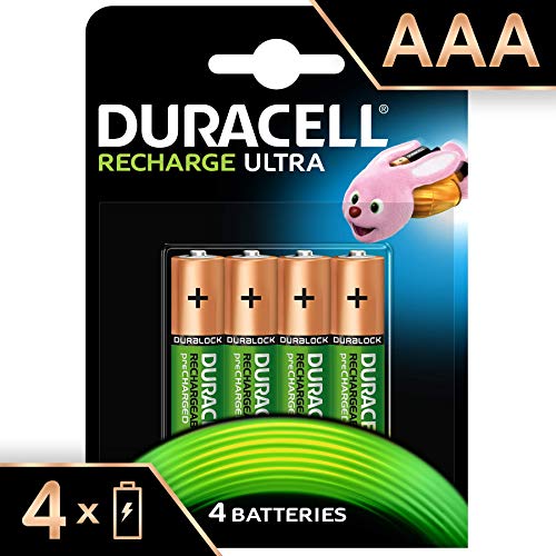 Duracell Ultra - Pilas recargables AAA 900 mAh, paquete de 4 unidades