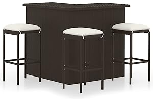 vidaXL Meuble de Bar de Jardin 4 pcs avec Coussins Salon de Jardin Table et Tabourets de Bistrot Patio Terrasse Extérieur Résine Tressée Marron