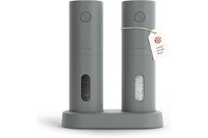 LARS NYSØM Salz und Pfeffer Mühle Elektrisch 2er Set mit einstellbarem Keramik-Mahlwerk von grob bis fein I Design Gewürzmühlenset Automatisch (2 Stück, Matt Grey)