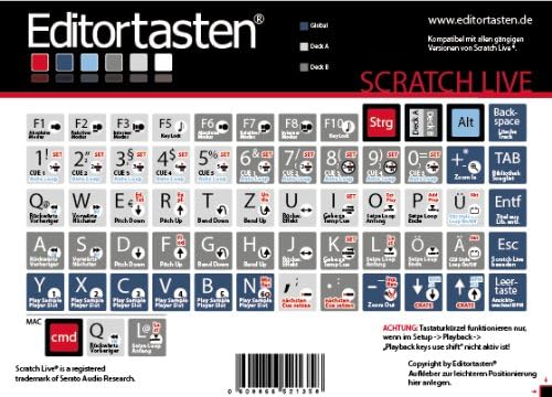 Rane Serato Scratch Live SL 2 Shortcuts Keyboard Sticker Sticker with German (Instructions/Initials)