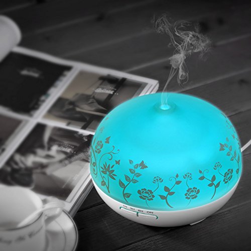 BESTEK 300ml Glas Aroma Diffuser Öl Diffusor Ultraschall Vernebler mit 7 LED Farbwechsel und Abschaltautomatik für Aromatherapie Weiß - 3