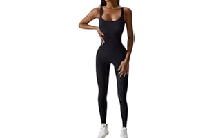 JN JANPRINT Yoga Jumpsuit for Women Workout Gym Seamless Ribbed One Piece Square Neck Tummy Control Padded Sport Bra Jumpsuits