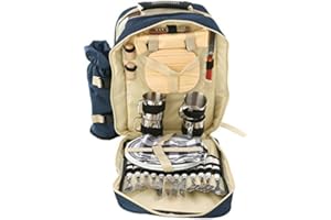 CMY 4 Person Lightweight Picnic Backpack Hamper Cooler Cool Bag with Tableware Insulated Bottle Holder Rucksack Camping BBQ Hiking Includes Cutlery Set