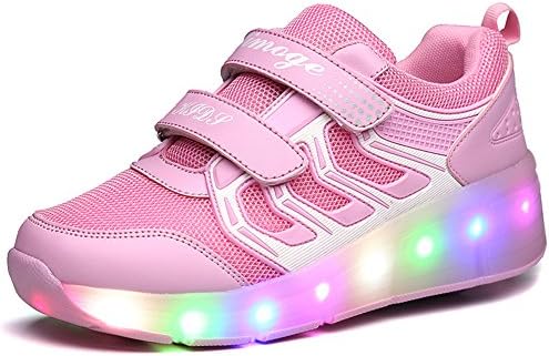 Suzyfine Adult Kids Boys Girls LED Light Sneakers Luminous Trainers Roller Skates Flying Shoes With One/Two Wheel Flashing Shoes For Womens Mens