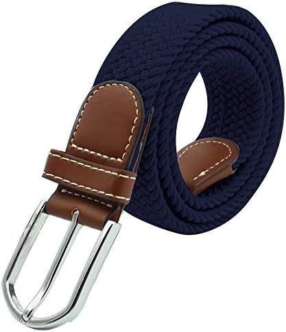 MOONPOP Unisex Elastic Fabric Woven Stretch Belt Leather Inlay Braided Webbing Belt Waist Belt Blue