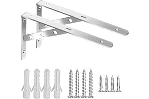 AYADA 2 Pcs Equerre Etagere Murale, Equerre Fixation Inox de 250 * 150 * 20mm,3mm d'épaisseur, équerre de Fixation avec Amovible Support, Forme en L Support, Angulaires Droits, Angle Droit Bracket(Argent)