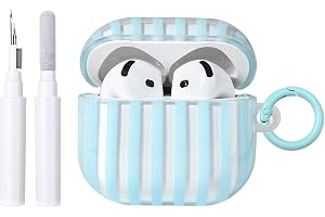 Reownest Kompatibel för AirPods 4 Fodral med Rengöringssats, Söt Randig Mjuk TPU-estetisk Design för Flickor Kvinnor Stötsäke