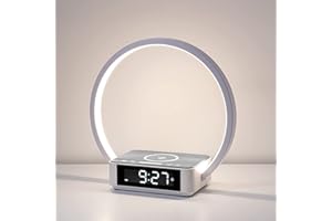 ‎WILIT WILIT LED Bedside Lamp with Charging Function, 10 W, Light Alarm Clock, Table Lamp, Touch Dimmable with 3 Brightness Levels, Warm Night Light with 10 W Wireless Charger for Bedroom, Grey
