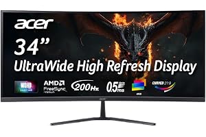 Acer Nitro ED340CUR X0 34 Inch UWQHD Curved Gaming Monitor | 3440x1440 VA Panel | 200Hz (DP) | 1ms VRB | AMD FreeSync Premium | HDR10 | 1500R | 2x HDMI 2.1 + DP 1.4 | Easy Tilt | Speakers | VisionCare