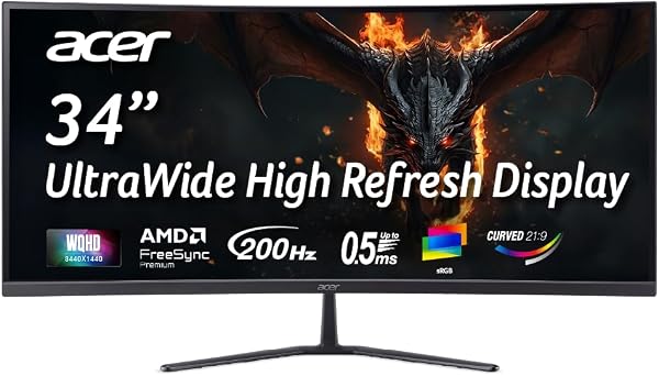 Acer Nitro ED340CUR X0 34 Inch UWQHD Curved Gaming Monitor | 3440x1440 VA Panel | 200Hz (DP) | 1ms VRB | AMD FreeSync Premium | HDR10 | 1500R | 2x HDMI 2.1 + DP