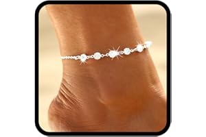 ‎HANDCESS Handcess Boho Fußkettchen Silber Kristall Knöchel Armbänder Strass Fußkette für Frauen und Mädchen