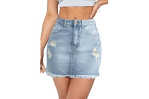Alaster Queen Women's Denim Mini Skirt Ladies Pencil Ripped Bodycon High Waisted Jean Skirt