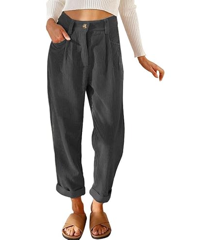 Pantaloni In Velluto A Coste Imbottiti Da Donna – Vita Alta, Morbidi, Caldi Con Tasche, Moda Autunno-Inverno