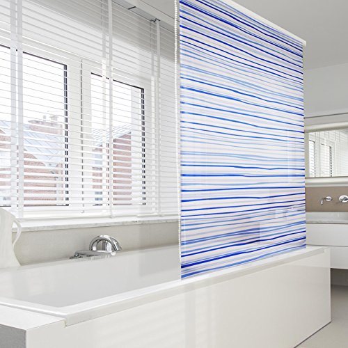 Design Duschrollo Blaue Streifen | viele Größen | schnelltrocknend | Deckenbefestigung mit Halbkassette | halbtransparent, blau gestreift | 100x240cm (BxL) - 3