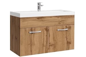 BADPLAATS B.V. Paso 01 Bathroom Furniture Set, 80 cm, Oak, Base Cabinet, Washbasin, Washstand