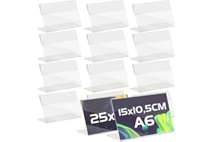 TAPKUA 25 Pezzi Espositore da Tavolo A6 a L, 15x10,5 cm Espositore Anticaduta in Plastica Trasparente, Espositore Plexiglass, Supporto Pubblicitario Poster da Banco, per Menù Carta Immagini, ecc
