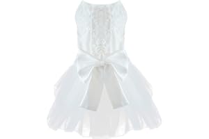 MAMORE Dog Dress,Pet Wedding Dress Princess Formal Tutu Skirt with Bowknot,Puppy Birthday Party Outfit Apparel Girl for Small Dogs Cats (White Lace, Medium)