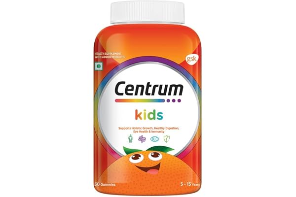 Centrum Kids- Multivitamin Gummies for Kids Non-Habit Forming With Zinc, Vitamin B, C, D for Overall Growth, Healthy Digestion, Eye Health, Immunity Tasty Orange Flavour Veg - 50 gummies