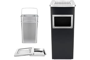 OHMG 48L Standaschenbecher für draußen Mülleimer mit Aschenbecher Abfalleimer mit Inneneimer,für Draußen Herausnehmbarem Abfalleimer aus Edelstahl,Hotels und Büros,Großem Fassungsvermögen