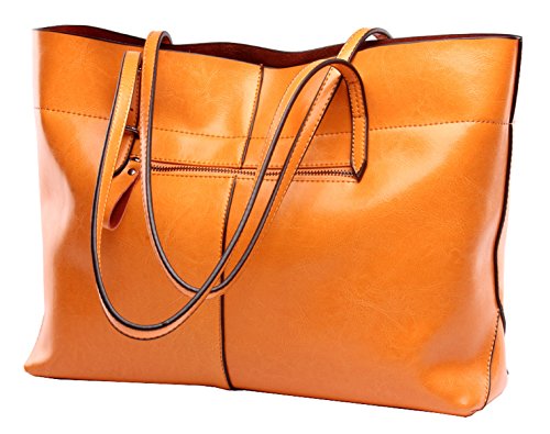 SAIERLONG New Womens Orange Genuine Leather Handbags Tote Shoulder Bags