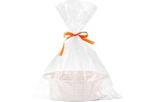 Eyands White Small Baskets for Gifts Empty, Woven Gift Basket with Bag and Ribbon, Cotton Rope Kids Dog Cat Toy Bin Box, Cute Baby Nursery Organizer, Decorative Storage with Handles
