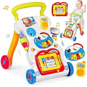zest 4 toyz Baby Walker 4 in 1 Sit to Stand New Born Learning Walker 4 Wheel Cart with Lights Musical Sound Toy Push & Pull Early Learning Educational Toy (Mulitcolor)