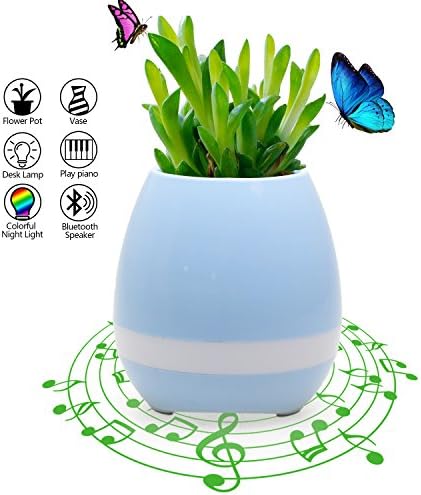 WZMIRAI Music Flower Pot Smart Wireless Bluetooth Speaker Touch Piano Music Playing Indoor Plant Pot with Multi Color LED Mood Light