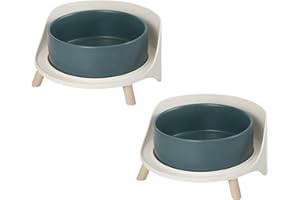 AHX Ciotole per Cani Grandi Ceramica - Set di 2 Ciotole Acqua e Cibo per Cani - Doppia Ciotola Cane Grande con Supporto Antiscivolo - Scodelle Cani Rialzate - Scodella Cane Rialzata - 2 x 1800 ml - Verde