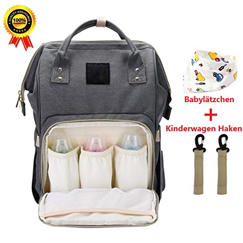 Preisvergleich Produktbild BRIGHTSHOW Baby Wickelrucksack Wickeltasche Multifunktional Segeltuch Große Kapazität Babytasche Kein Formaldehyd Reisetasche für Unterwegs (Grey)