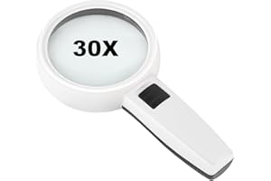 KEWUZY Lupa con luz LED iluminada con 30X aumentos, Lupas de Mano de Gran Aumento, Lupa Ligera de Mano para Lectura para Leer Libros, Soldadura, Inspección, Monedas, Joyería, Exploración